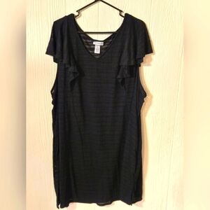 Catherines 4X 30/32w Top Shirt Long Tunic Black Ruffle Career Casual CHIC